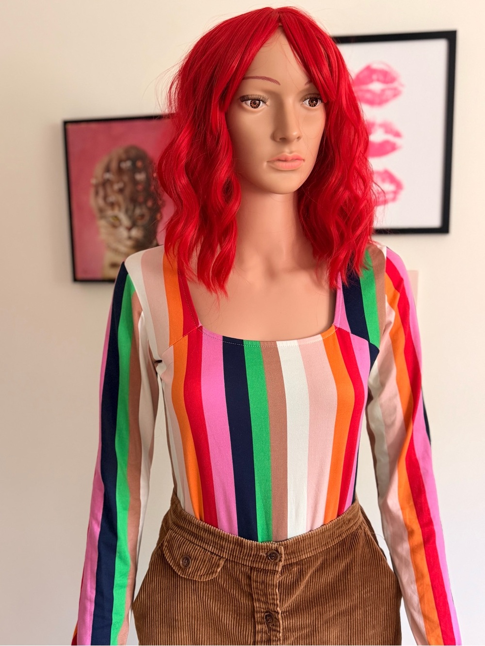 Women's Multicolored Striped Long Sleeved Bodysuit, Size Large NWT